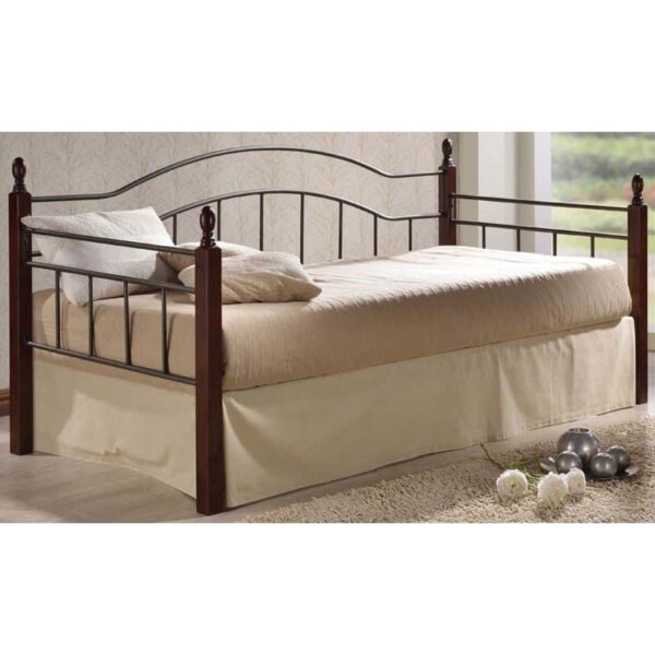 VINCENT Daybed Κρεβάτι Μονό Μέταλλο Βαφή Μαύρο, Ξύλο Καρυδί 98x201x99cm για Στρώμα 90x190 - Image 5
