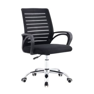 BF2140 Πολυθρόνα Γραφείου Μέταλλο Χρώμιο, Mesh Μαύρο 63x47x89/99cm