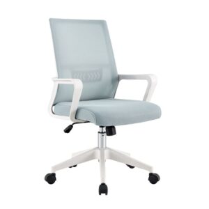 BF2965 Πολυθρόνα Γραφείου Ύφασμα Γκρι-Μπλε Mesh, Βάση PP Άσπρο 63x49x93/103cm