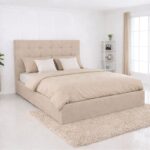 DOLCE Κρεβάτι Διπλό με Αποθηκευτικό Χώρο, για Στρώμα 160x200cm, Ύφασμα Μπεζ 172x219x120cm
