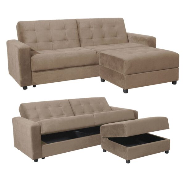 JACKSON Καναπές - Κρεβάτι και Σκαμπό με Χώρους Αποθήκευσης, Ύφασμα Μπεζ 193x141x81 H.77 Bed:101x166x40 - Image 2