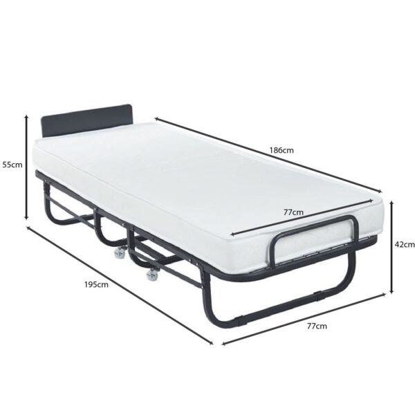 COLMAN Κρεβάτι Πτυσσόμενο Βοηθητικό Μέταλλο Βαφή Μαύρο, Στρώμα 12cm 77x195x55cm - Mattress 12cm - Image 5