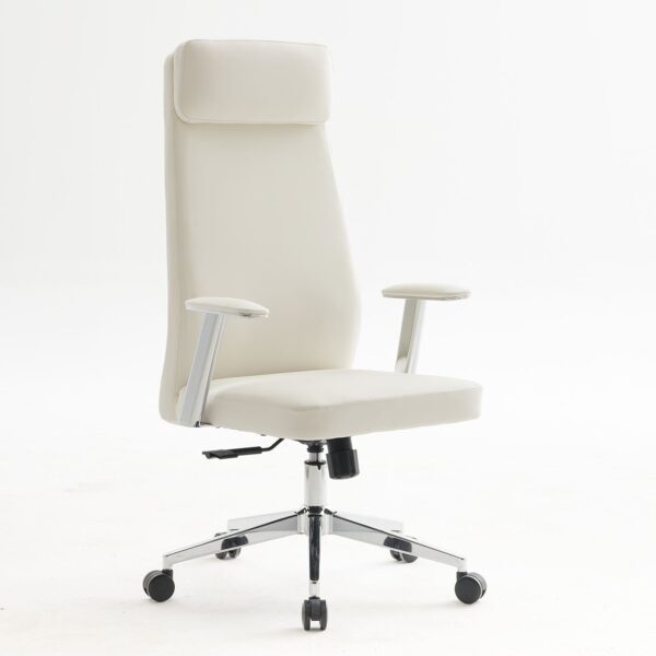 BF8800 Πολυθρόνα Γραφείου Διευθυντή, Pu Άσπρο, Βάση & Μπράτσα Χρώμιο 68x68x120/128cm - Image 2