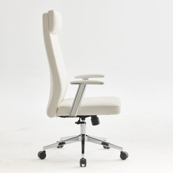 BF8800 Πολυθρόνα Γραφείου Διευθυντή, Pu Άσπρο, Βάση & Μπράτσα Χρώμιο 68x68x120/128cm - Image 3