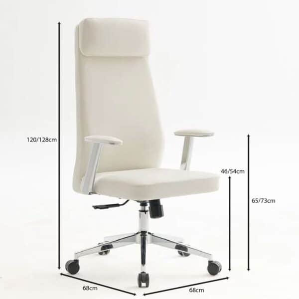 BF8800 Πολυθρόνα Γραφείου Διευθυντή, Pu Άσπρο, Βάση & Μπράτσα Χρώμιο 68x68x120/128cm - Image 7