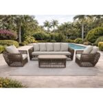 LOPEZ Set Σαλόνι Κήπου: 3θέσ +2 Πολυθρόνες+1 Τραπεζάκι, Μέταλλο-Wicker Καφέ,Μαξιλ.Μπεζ 223x94x63-94x94x63-114x64x43cm - Image 2