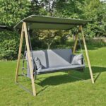 SURF Κούνια 3θέσια - Κρεβάτι, Μέταλλo Βαφή Φυσικό & Ανθρακί, Ύφασμα Γκρι 202x122x172cm - Image 2