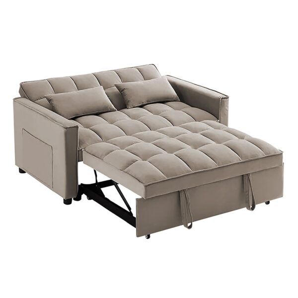 TEMPO Καναπές - Κρεβάτι, Με ανάκλιση πλάτης, Ύφασμα Velure Μπεζ 140x95x80 - Κρεβάτι:120x178 cm - Image 3