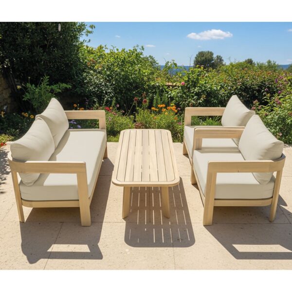 FLORIDA Living Set Σαλόνι Καθιστικό Κήπου-Βεράντας (4τ), Acacia, Μαξιλάρια Μπεζ 146x70x62-76x70x62-130x50x30cm - Image 2