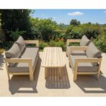 FLORIDA Living Set Σαλόνι Καθιστικό Κήπου-Βεράντας (4τ), Acacia, Μαξιλάρια Cappuccino 146x70x62-76x70x62-130x50x30cm - Image 2