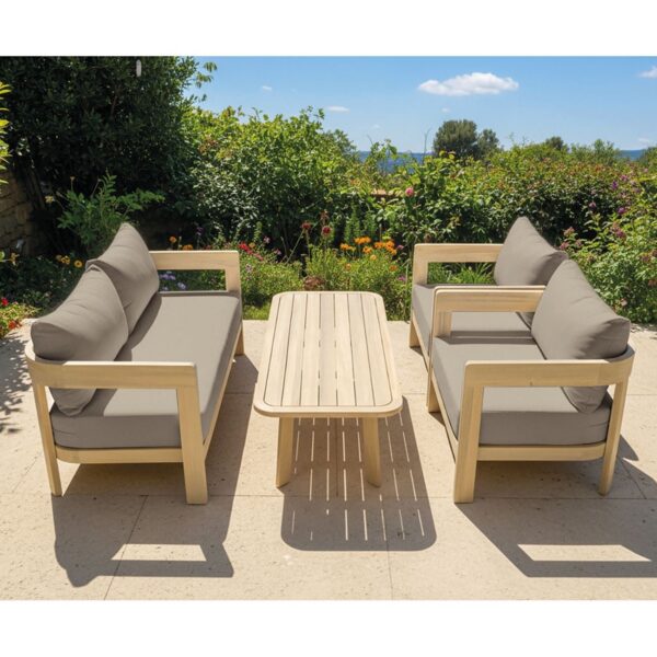 FLORIDA Living Set Σαλόνι Καθιστικό Κήπου-Βεράντας (4τ), Acacia, Μαξιλάρια Cappuccino 146x70x62-76x70x62-130x50x30cm - Image 2