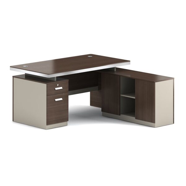 CONCEPT Γραφείο Αναστρέψιμη Γωνία, Απόχρωση Καρυδί - Μπεζ 180x80/160x40 (H.75/62)cm - Image 3