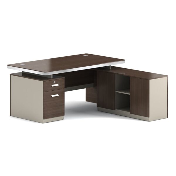 CONCEPT Γραφείο Αναστρέψιμη Γωνία, Απόχρωση Καρυδί - Μπεζ 200x80/160x40 (H.75/62)cm - Image 3