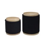 MATIC Set-2 Σκαμπό-Τραπεζάκι με Αποθηκευτικό Χώρο, Teddy Ύφασμα Μαύρο Φ38cm H.45cm + Φ34cm H.32cm - Image 3