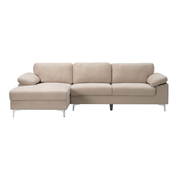 ALEX Καναπές Σαλονιού Καθιστικού Δεξιά Γωνία, Ύφασμα Μπεζ Velure 264x132x75cm H.80cm - Image 2