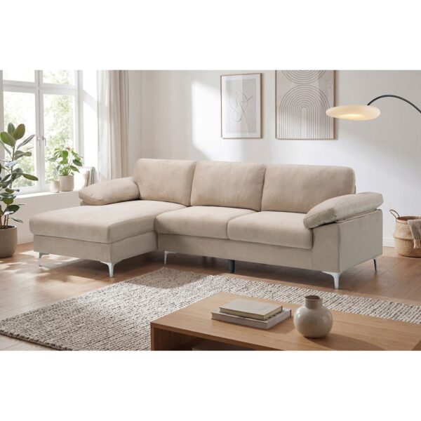 ALEX Καναπές Σαλονιού Καθιστικού Δεξιά Γωνία, Ύφασμα Μπεζ Velure 264x132x75cm H.80cm - Image 3