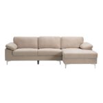 ALEX Καναπές Σαλονιού Καθιστικού Αριστερή Γωνία, Ύφασμα Μπεζ Velure 264x132x75cm H.80cm - Image 2