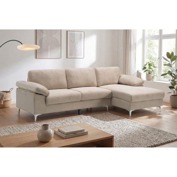 ALEX Καναπές Σαλονιού Καθιστικού Αριστερή Γωνία, Ύφασμα Μπεζ Velure 264x132x75cm H.80cm - Image 3