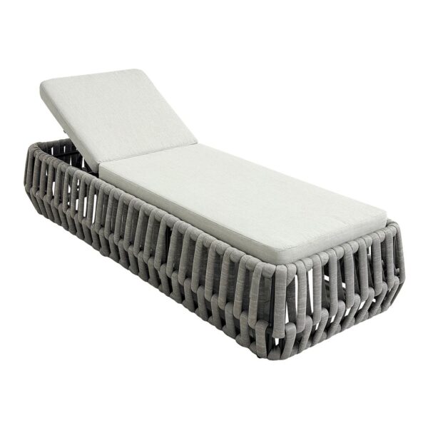 MAJORCA Ξαπλώστρα, Αλουμίνιο με Olefin Rope Γκρι, Μαξιλάρι Ανοιχτό Γκρι 75x195x42cm - Image 2