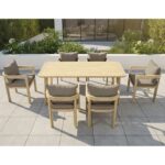 FLORIDA Dining Set Τραπεζαρία Κήπου Βεράντας (7τ), Acacia, Μαξιλάρια Cappuccino Table:180x90x75-Chair:59x59x68