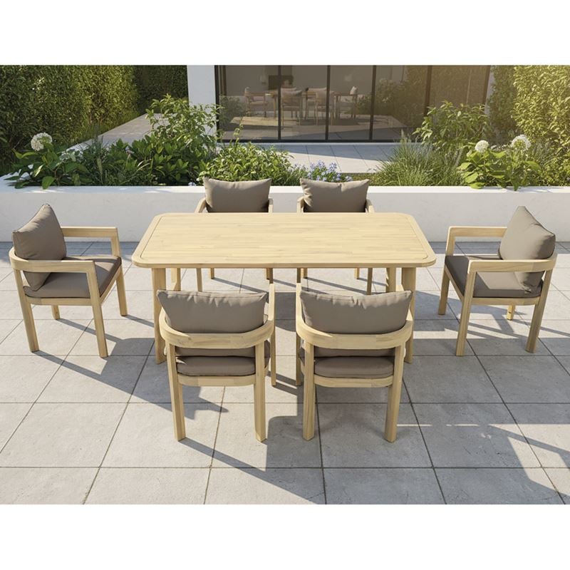 florida-dining-set-trapezaria-kipou-verantas-7t-acacia-maxilaria-cappuccino-enlarge FLORIDA Dining Set Τραπεζαρία Κήπου Βεράντας (7τ), Acacia, Μαξιλάρια Cappuccino Table:180x90x75-Chair:59x59x68 - Image 1