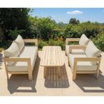 FLORIDA Living Set Σαλόνι Καθιστικό Κήπου-Βεράντας (4τ), Acacia, Μαξιλάρια Μπεζ 146x70x62-76x70x62-130x50x30cm