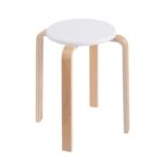 HAMILTON-W Σκαμπό Βοηθητικό, Στοιβαζόμενο, Απόχρωση Φυσικό, Πόδι Σημύδα, κάθισμα MDF Άσπρο Φ29cm H.45cm