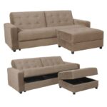 JACKSON Καναπές - Κρεβάτι και Σκαμπό με Χώρους Αποθήκευσης, Ύφασμα Μπεζ 193x141x81 H.77 Bed:101x166x40