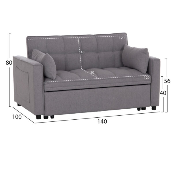 ΚΑΝΑΠΕΣ ΚΡΕΒΑΤΙ 2-ΘΕΣΙΟΣ BORG HM3289.11 ΓΚΡΙ ΥΦΑΣΜΑ 140x75x89Υεκ - Image 2