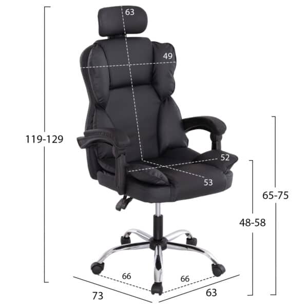 ΚΑΡΕΚΛΑ ΓΡΑΦΕΙΟΥ OCTAVIUS HM1202 ΜΑΥΡΟ PVC-ΜΕΤΑΛ.ΧΡΩΜΙΟ ΒΑΣΗ 63x73x129Υεκ - Image 2