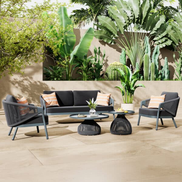 ΣΕΤ ΣΑΛΟΝΙ 5ΤΜΧ DRISCOLL ΗM6473.01 ΣΚΟΥΡΟ ΓΚΡΙ ΑΛΟΥΜΙΝΙΟ-ΣΧΟΙΝΙ-OLEFIN ΥΦΑΣΜΑ - Image 2