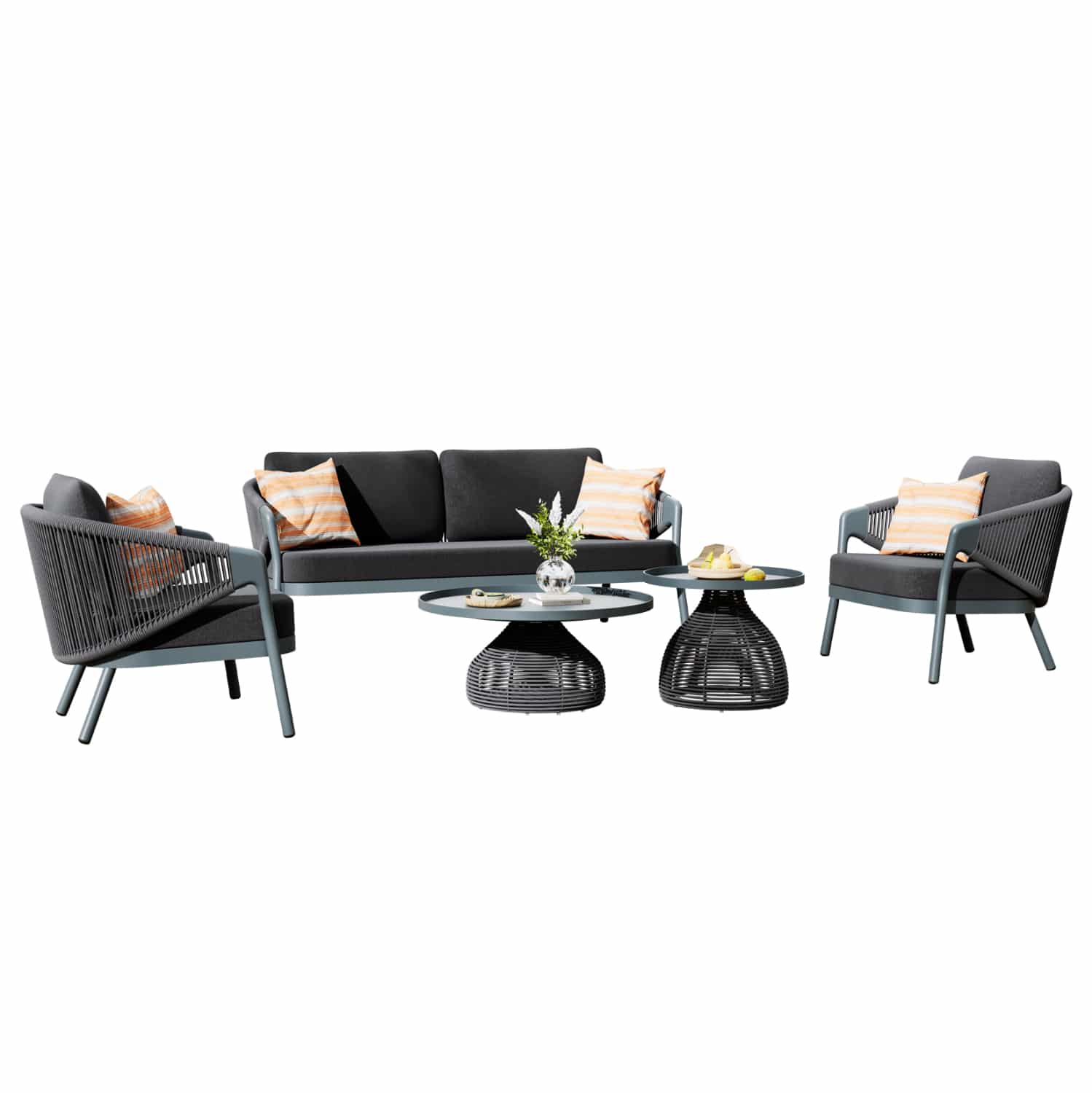 ΗM6473.01 ΣΕΤ ΣΑΛΟΝΙ 5ΤΜΧ DRISCOLL ΗM6473.01 ΣΚΟΥΡΟ ΓΚΡΙ ΑΛΟΥΜΙΝΙΟ-ΣΧΟΙΝΙ-OLEFIN ΥΦΑΣΜΑ - Image 1