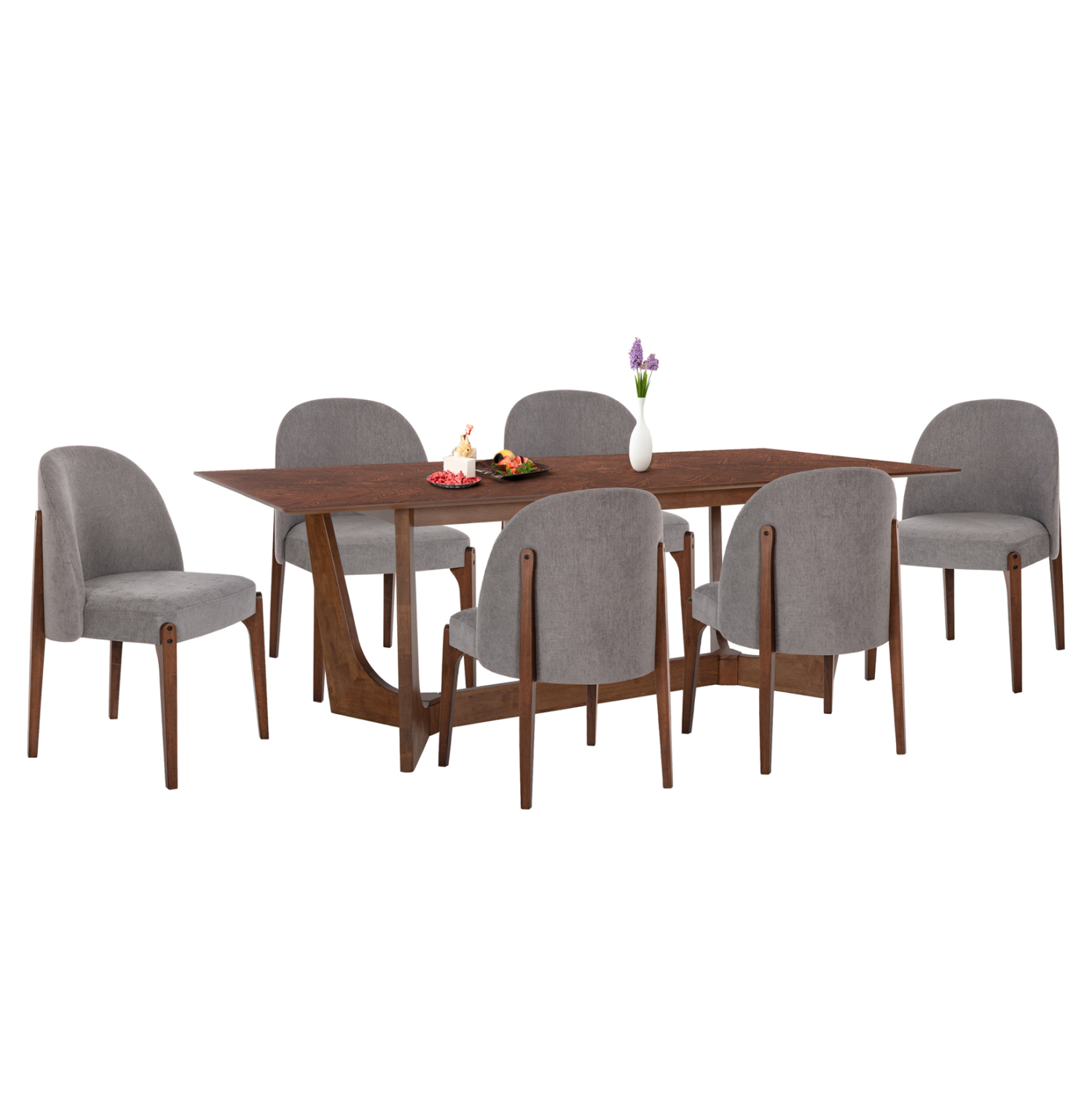 HM21339 ΣΕΤ ΤΡΑΠΕΖΑΡΙΑΣ 7ΤΜΧ RIMER HM21339 ΤΡΑΠΕΖΙ ΑΠΟ MDF--ΚΑΡΕΚΛΕΣ ΑΠΟ RUBBERWOOD & ΥΦΑΣΜΑ - Image 1