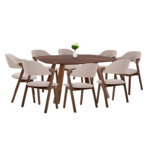 ΣΕΤ ΤΡΑΠΕΖΑΡΙΑΣ 9ΤΜΧ RIDER HM21341 ΤΡΑΠΕΖΙ ΑΠΟ MDF--ΚΑΡΕΚΛΕΣ RUBBERWOOD & ΥΦΑΣΜΑ