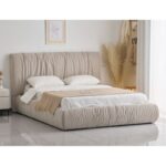 TOKYO Κρεβάτι Διπλό, για Στρώμα 160x200cm, Ύφασμα Μπεζ 192x228x113cm