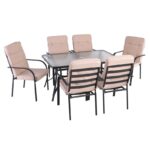 ASTOR Set Τραπεζαρία Κήπου: Τραπέζι + 6 Πολυθρόνες Μέταλλο Ανθρακί, Γυαλί, Μαξιλάρι Μπεζ Table:150x90x70 Chair60x77x104