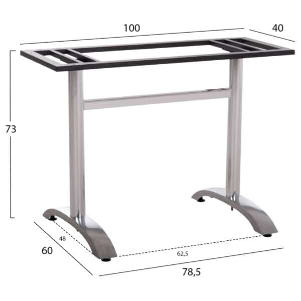 ΒΑΣΗ ΤΡΑΠΕΖΙΟΥ ΑΛΟΥΜΙΝΙΟΥ ΔΙΠΛΗ HM461.13 ΧΡΩΜΙΟΥ ΜΕ ΡΕΓΟΥΛΑΤΟΡΟΥΣ 100x60x73Υεκ. - Image 2