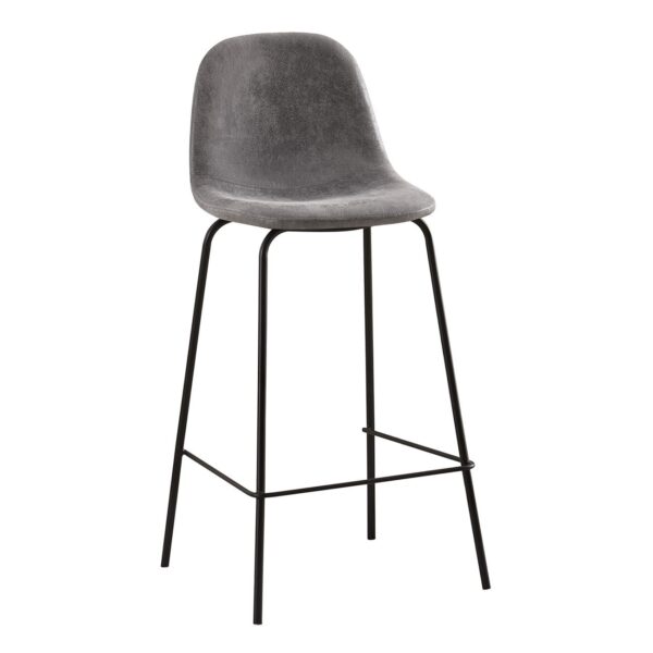 CELINA Σκαμπό BAR με Πλάτη, Μέταλλο Βαφή Μαύρο, Ύφασμα Suede Απόχρωση Ανθρακί 47x48x77/105cm - Image 2