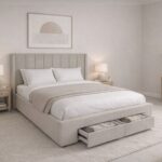 NEBRASKA Κρεβάτι Διπλό με Αποθηκευτικό Χώρο+2 Συρτάρια, για Στρώμα 160x200cm, Ύφ.Μπεζ 172x222x120cm - Image 2