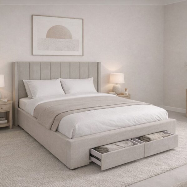 NEBRASKA Κρεβάτι Διπλό με Αποθηκευτικό Χώρο+2 Συρτάρια, για Στρώμα 160x200cm, Ύφ.Μπεζ 172x222x120cm - Image 2
