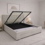 NEBRASKA Κρεβάτι Διπλό με Αποθηκευτικό Χώρο+2 Συρτάρια, για Στρώμα 160x200cm, Ύφ.Μπεζ 172x222x120cm - Image 3