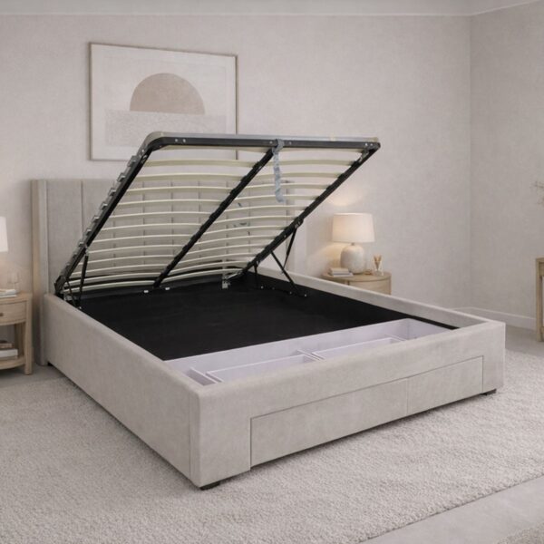 NEBRASKA Κρεβάτι Διπλό με Αποθηκευτικό Χώρο+2 Συρτάρια, για Στρώμα 160x200cm, Ύφ.Μπεζ 172x222x120cm - Image 3