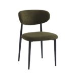 POINT Καρέκλα Τραπεζαρίας Μέταλλο Βαφή Μαύρο, Teddy Ύφασμα Olive Green 49x54x81cm - Image 2