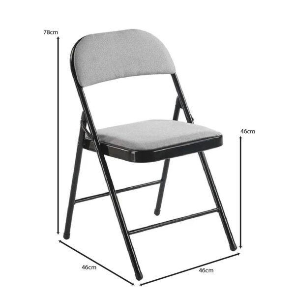 BRENDA Καρέκλα Πτυσσόμενη, Μέταλλο Βαφή Μαύρο, Ύφασμα Γκρι 46x46x78cm - Image 4