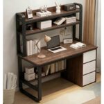 ΓΡΑΦΕΙΟ Η/Υ 3 Συρτάρια 3 Ράφια Μέταλλο Βαφή Μαύρο, MDF Απόχρωση Καρυδί 120x50x74/147cm - Image 2