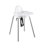 BABY Καρεκλάκι Φαγητού με δίσκο, Κάθισμα PP Άσπρο, Μεταλλικά πόδια Απόχρωση Γκρι 42x54x90cm - Image 2