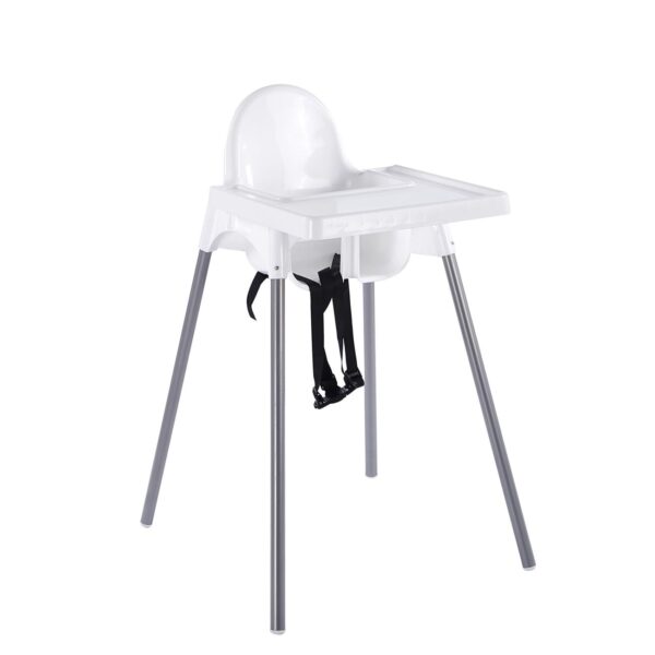 BABY Καρεκλάκι Φαγητού με δίσκο, Κάθισμα PP Άσπρο, Μεταλλικά πόδια Απόχρωση Γκρι 42x54x90cm - Image 2