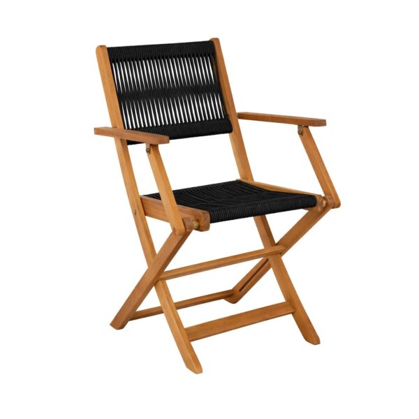 SPRING Πολυθρόνα Πτυσσόμενη Βεράντας - Κήπου, Ξύλο Ακακία Φυσικό, Rope Wicker Μαύρο 56x54x85cm - Image 2
