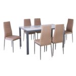 JETTA-DEGO Set Τραπεζαρία: Τραπέζι + 6 Καρέκλες, Μέταλλο Γκρι - Γυαλί Marble - PVC Μπεζ Table:140x80x75 Chair:40x50x95 - Image 2