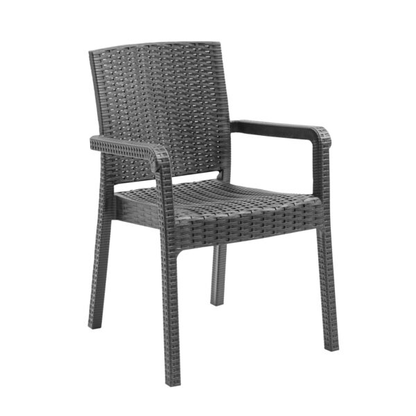 LORA Pro Πολυθρόνα Κήπου - Βεράντας Στοιβαζόμενη, PP-UV (Rattan Look) Ανθρακί 55x57x86cm - Image 2
